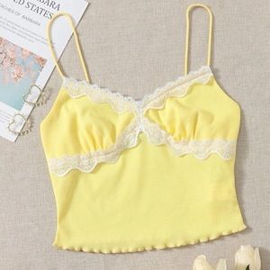 SHEIN Laced yellow cropped tank. Size M. NEVER WORN. pet free smoke free home